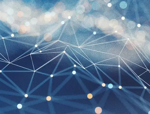 Abstract blue and white image with lines and dots in web